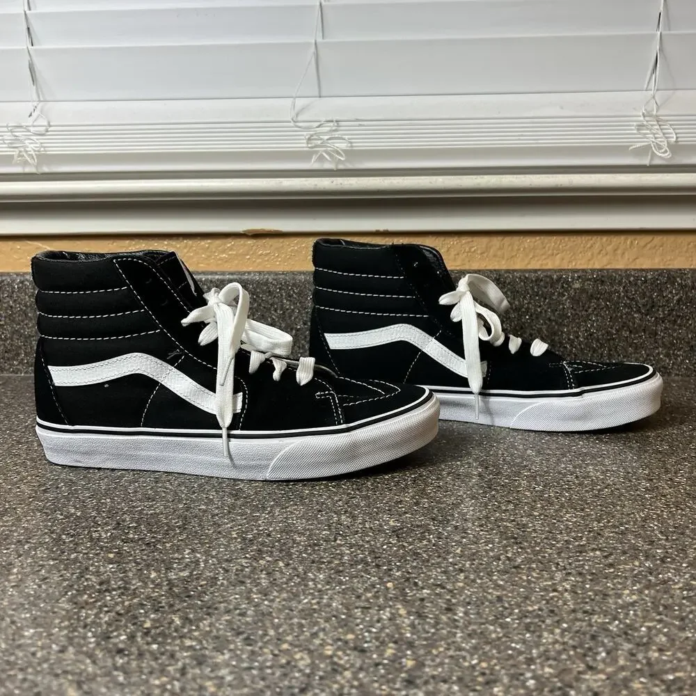 Vans Classic Sk8-Hi Black Canvas Mens Sz 7.5 Skate Shoe Womens 9 Lace Up Sneaker